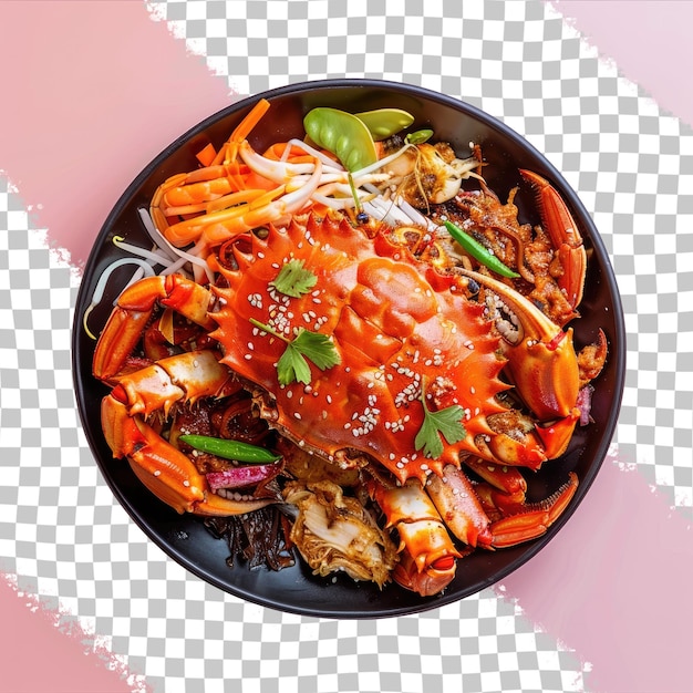 PSD a plate of food with a lobster and vegetables on it