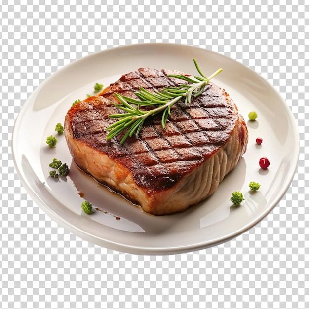 A plate of food with meat tomatoes potatoes and corn on transparent background