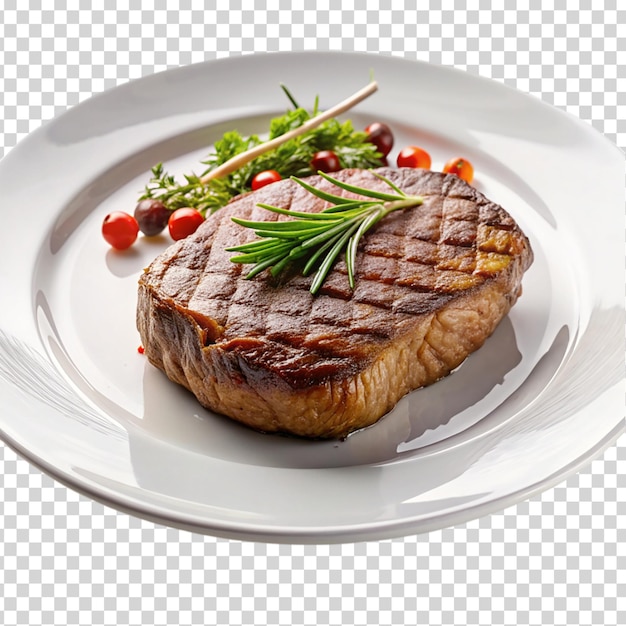 A plate of food with meat tomatoes potatoes and corn on transparent background