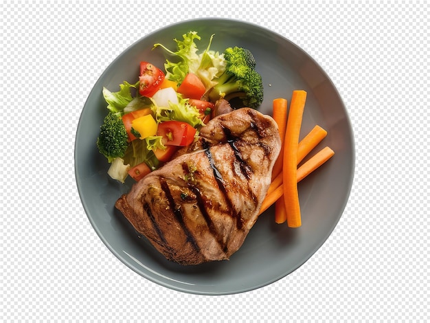 PSD a plate of food with meat vegetables and carrots