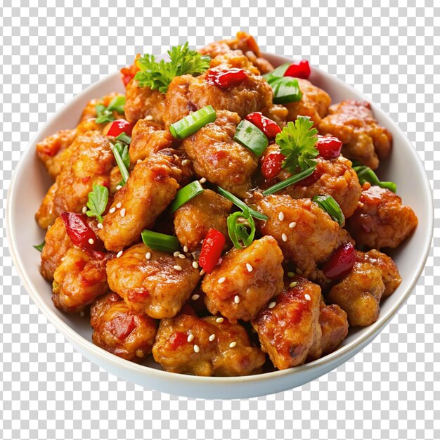 A plate of food with meat and vegetables on transparent background