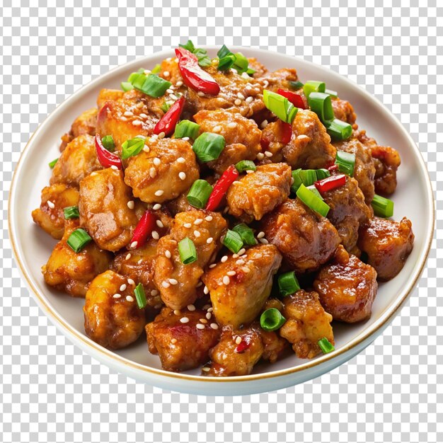 A plate of food with meat and vegetables on transparent background