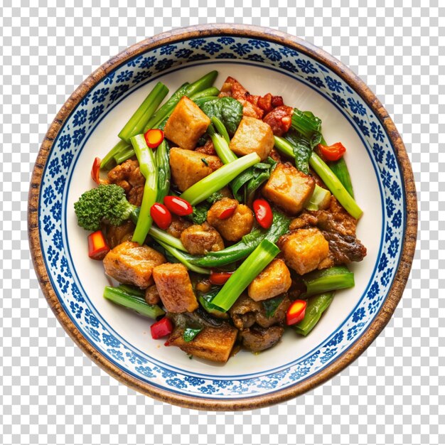 PSD a plate of food with a mix of vegetables and meat on transparent background