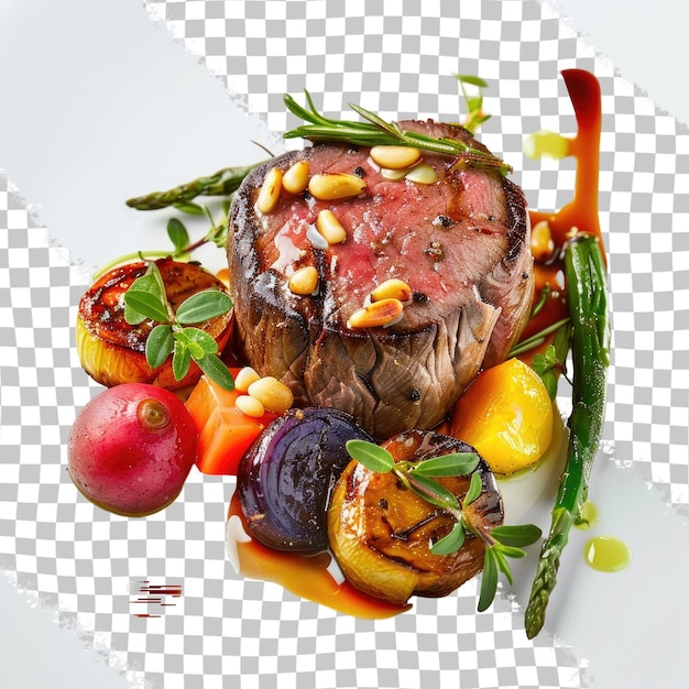 PSD a plate of food with a picture of a steak and vegetables on it