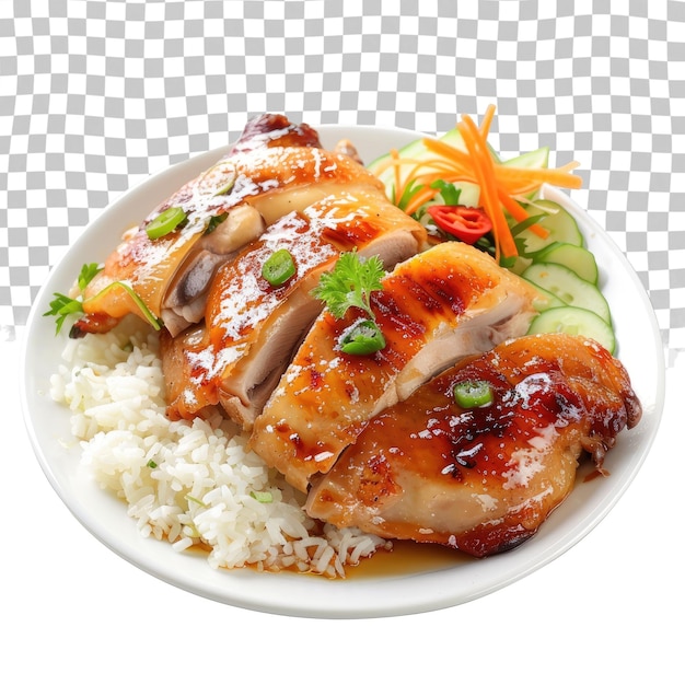 PSD a plate of food with rice meat and vegetables on it