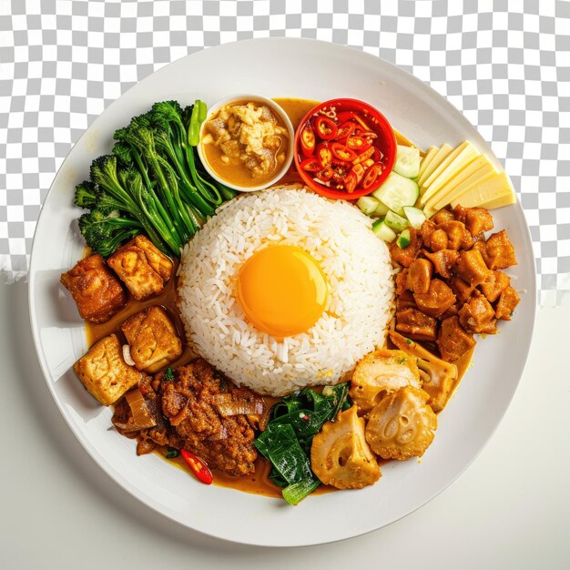 PSD a plate of food with rice meat and vegetables on it