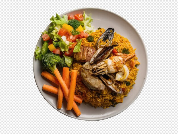 PSD a plate of food with rice vegetables and rice