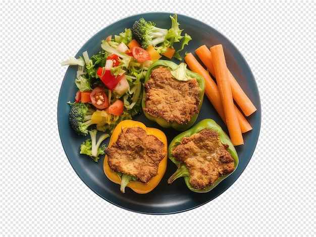 PSD a plate of food with a side of vegetables and meat on it