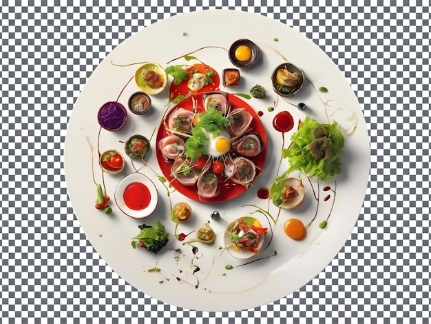 plate of food with a vegetables and fruit on it isolated on transparent background