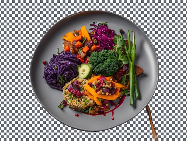 Plate of food with vegetables isolated on transparent background