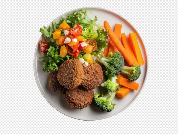 PSD a plate of food with vegetables and meat on it