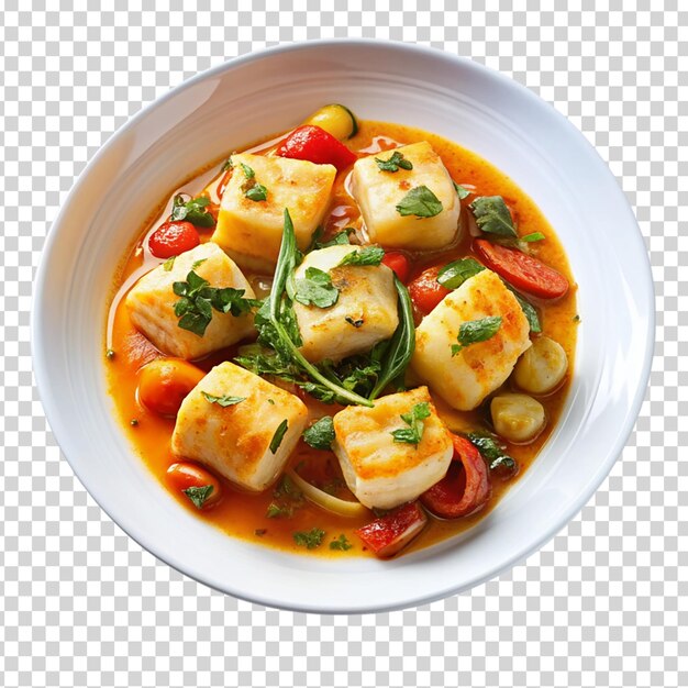 A plate of food with vegetables and meat on transparent background