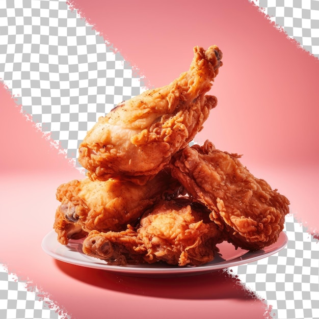 a plate of fried chicken on a pink background with a checkered border.