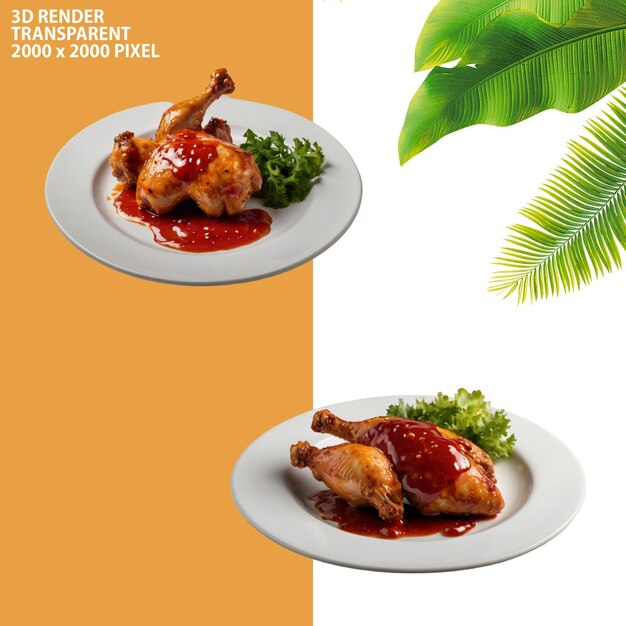 PSD plate of fried chicken with transparent background