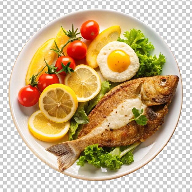 PSD a plate of fried fish and fried eggs