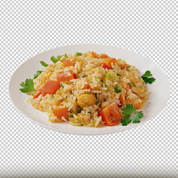 Plate of fried rice isolated on transparent background