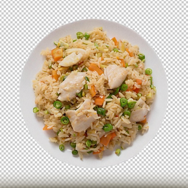 Plate of fried rice isolated on transparent background