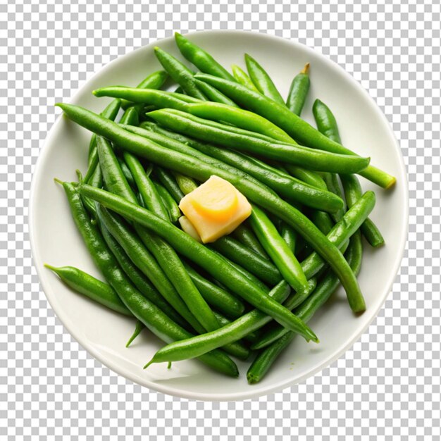 PSD a plate of greens beans and melted butter on transparent background