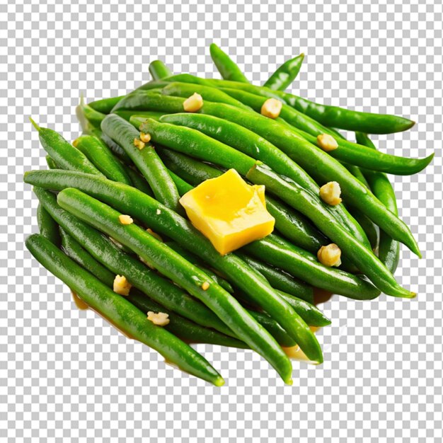 PSD a plate of greens beans and melted butter on transparent background