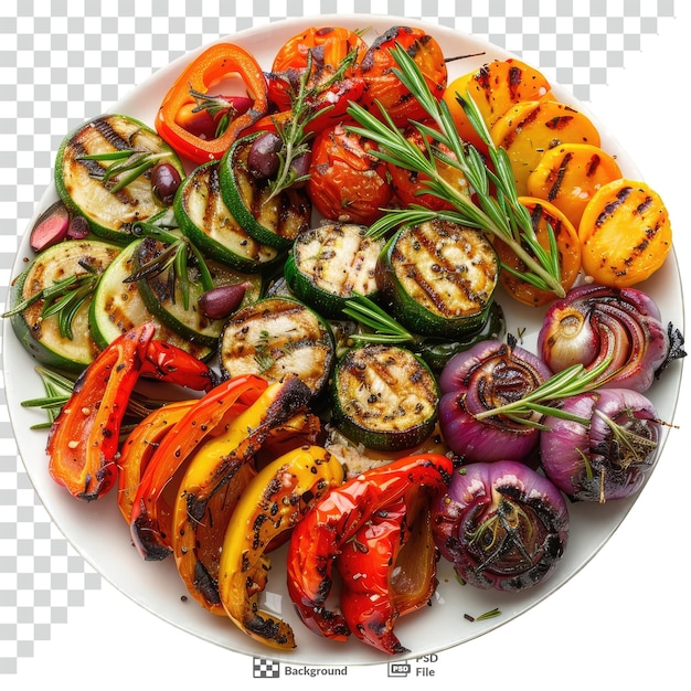 PSD a plate of grilled vegetables transparent background