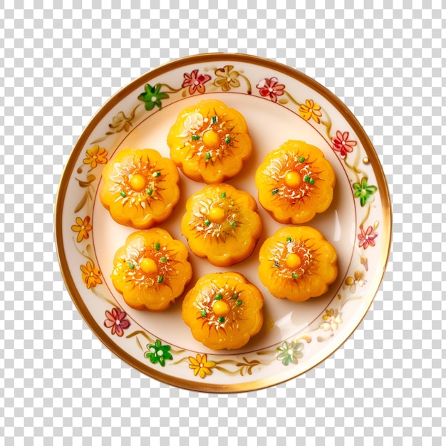 PSD a plate of indian sweets on a transparent background