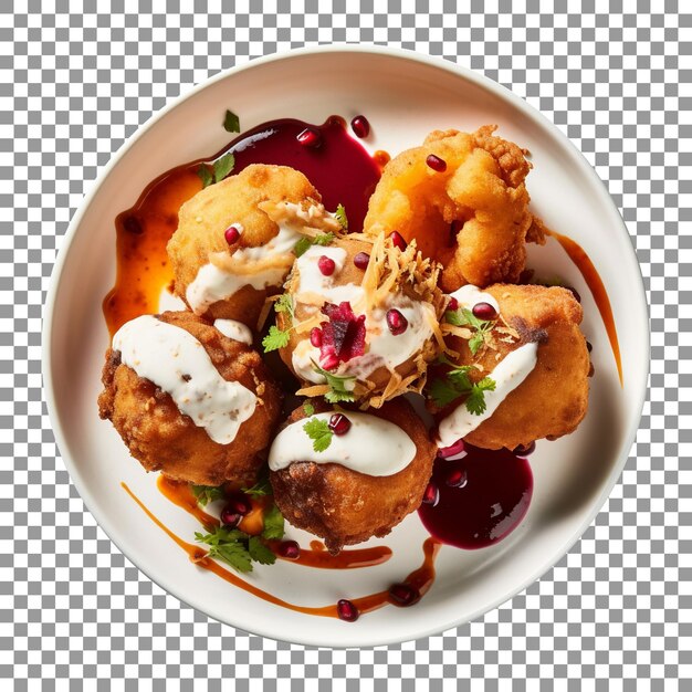 PSD plate of loaded dahi vada dish isolated on transparent background