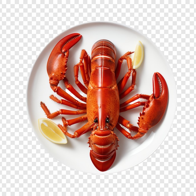 PSD a plate of lobsters with lemon slices on it and a plate with a lemon wedge on it