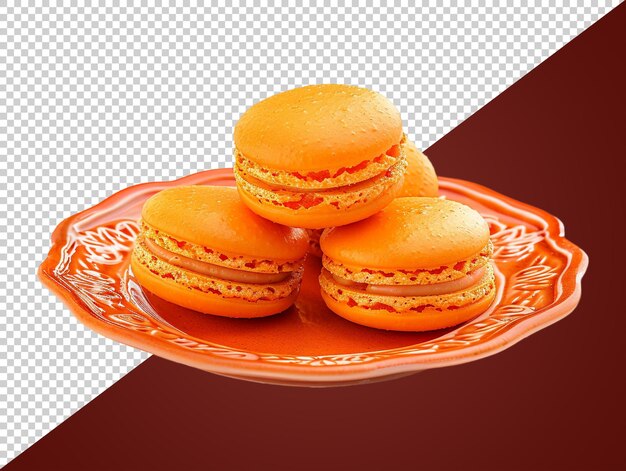 a plate of macaron with transparent background