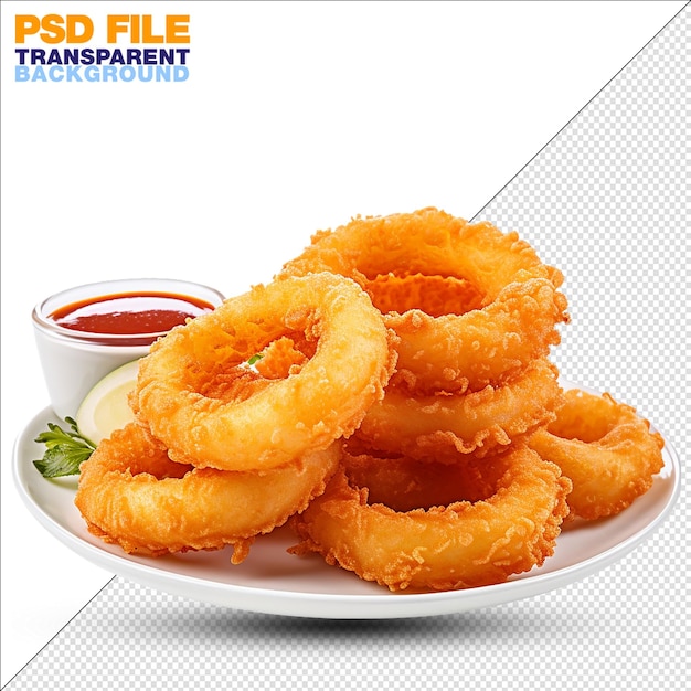 Plate of Onion Rings on transparent background