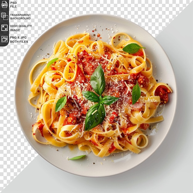 A plate of pasta and tomatoes with transparent background