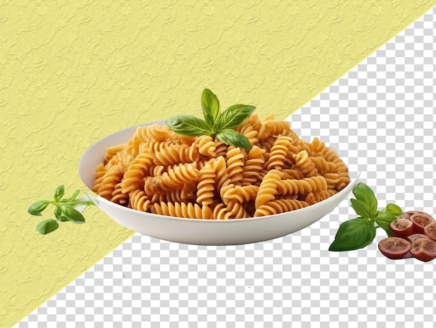 PSD a plate of pasta with a tomato on it and a picture of a bowl of basil