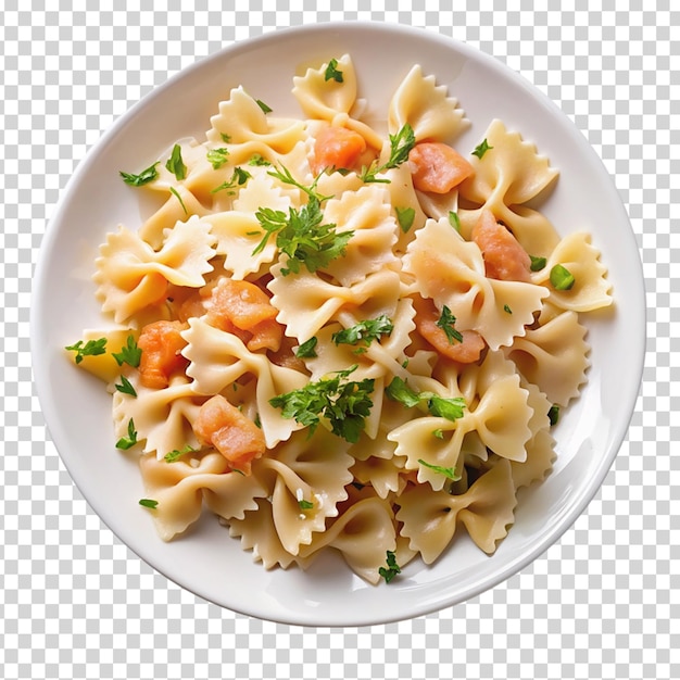 A plate of pasta with tomatoes and herbs on transparent background