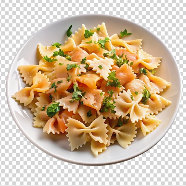 A plate of pasta with tomatoes and herbs on transparent background