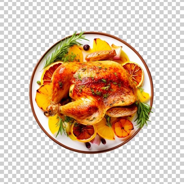 PSD a plate of roasted chicken oranges and vegetables on a transparent background