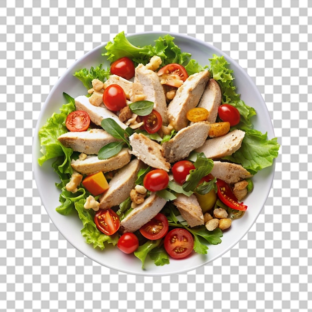 plate of salad with tuna tomatoes cucumber and avocado on transparent background