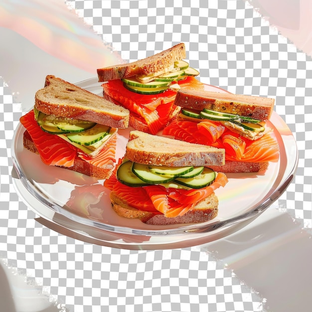 a plate of sandwiches with cucumber slices on it