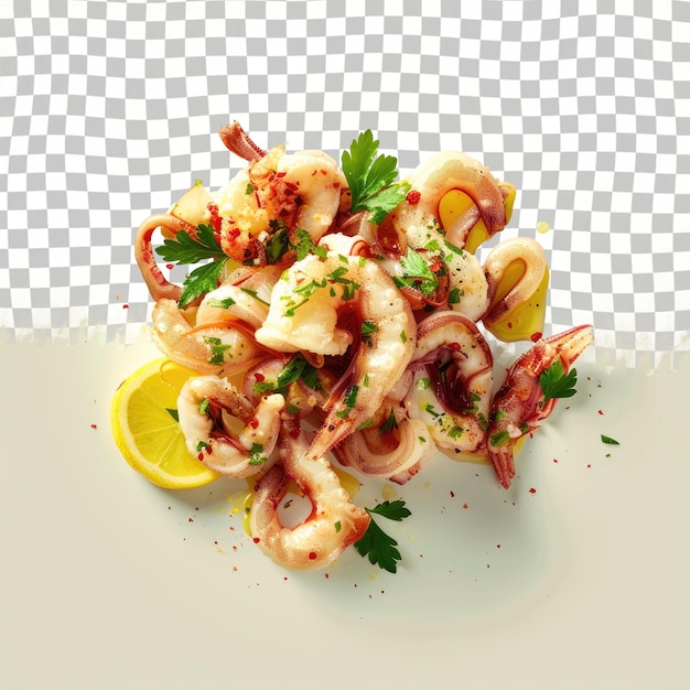 PSD a plate of shrimps with a lemon wedge on it