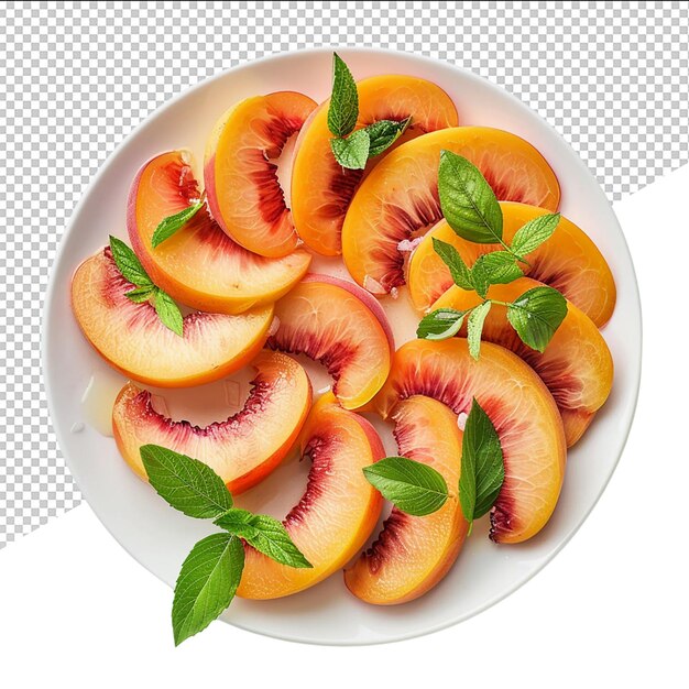 PSD a plate of sliced oranges with a green leaf on the bottom