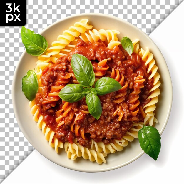 PSD a plate of spaghetti with basil leaves on it