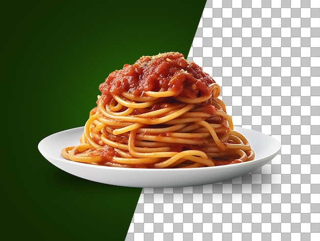 A plate of spaghetti with a green and tranparent background