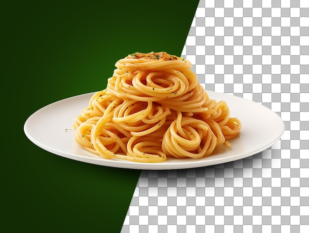 A plate of spaghetti with a green and tranparent background