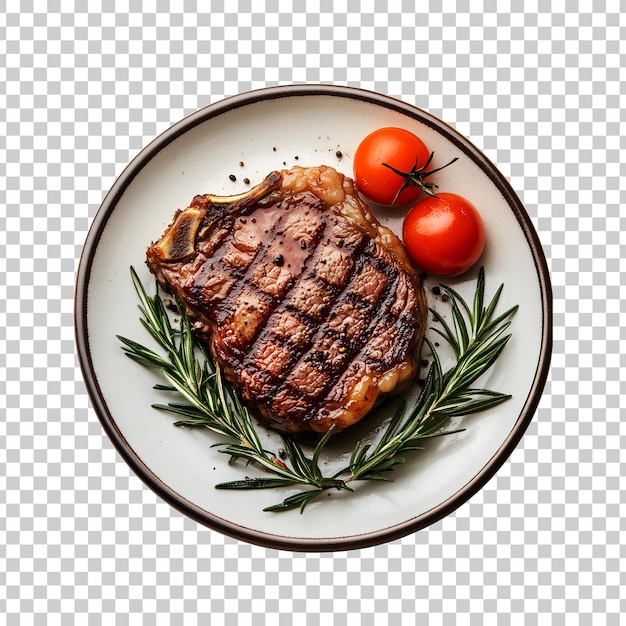 PSD a plate of steak with a transparent background