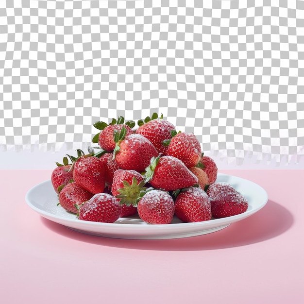 a plate of strawberries with a pink background with a pink background