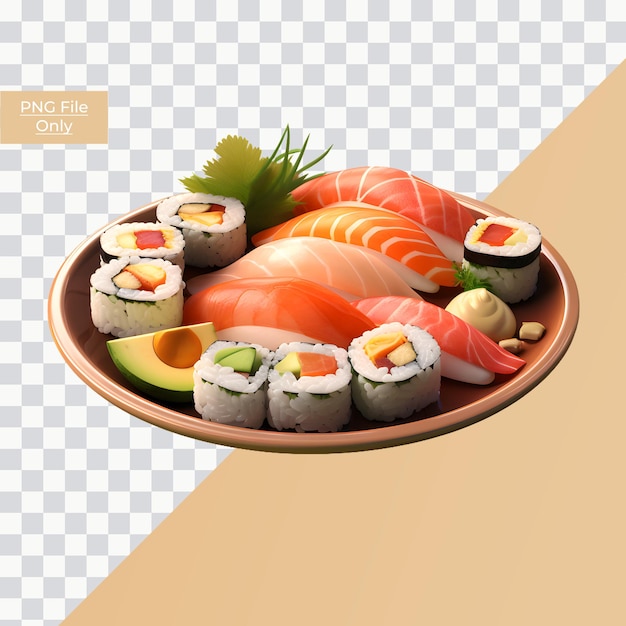 A plate of sushi with one that has a Brown background and the other has a border only png premium