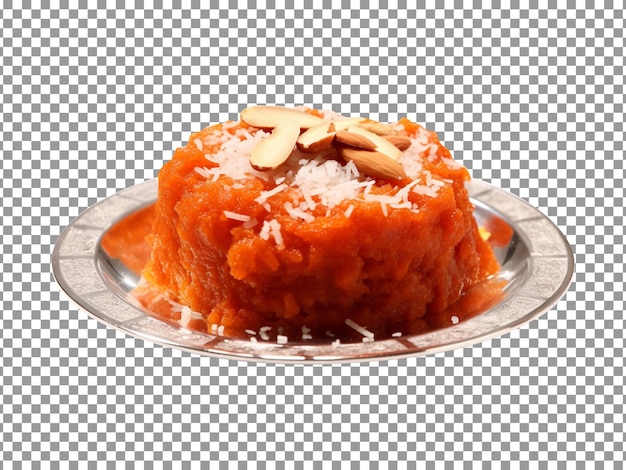 Plate of tasty carrot halwa isolated on transparent background