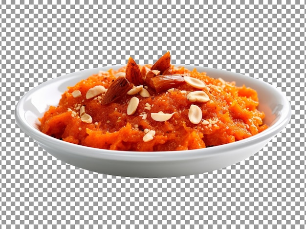 Plate of tasty carrot halwa isolated on transparent background