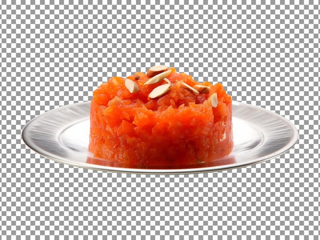 Plate of tasty carrot halwa isolated on transparent background