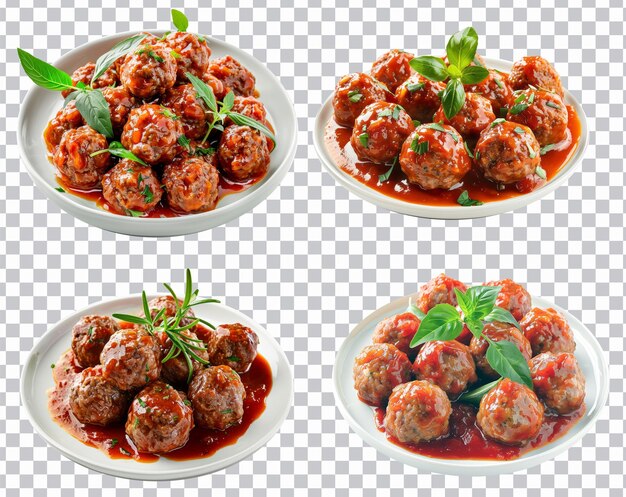 Plate of tasty meat balls with sauce isolated on png