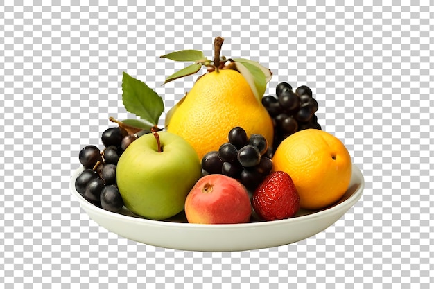 Plate wicker basket with fruits on transparent background