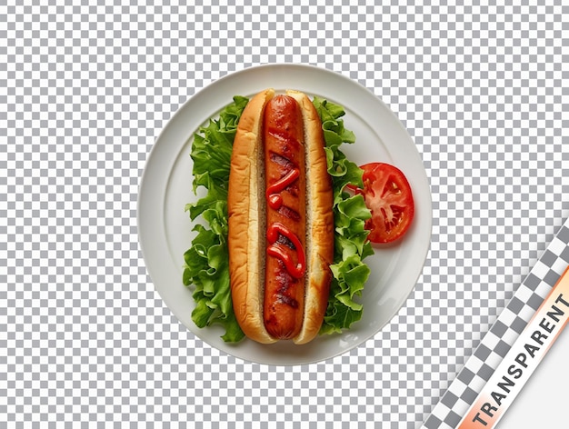 a plate with a hot dog and a tomato on it